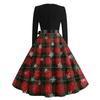 Damen Vintage Weihnachtsaufdruck Langarm Rundhals Partykleid für Feiertagspartys