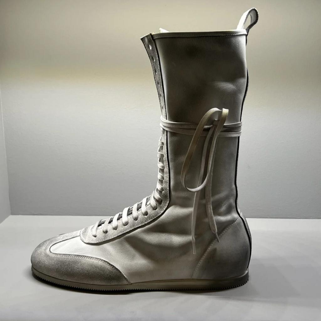 New Western Denim Tall But Knee Knight Boots Autumn and Winter Flat Bottom Round Head Lace-up Comfortable Women's Shoes