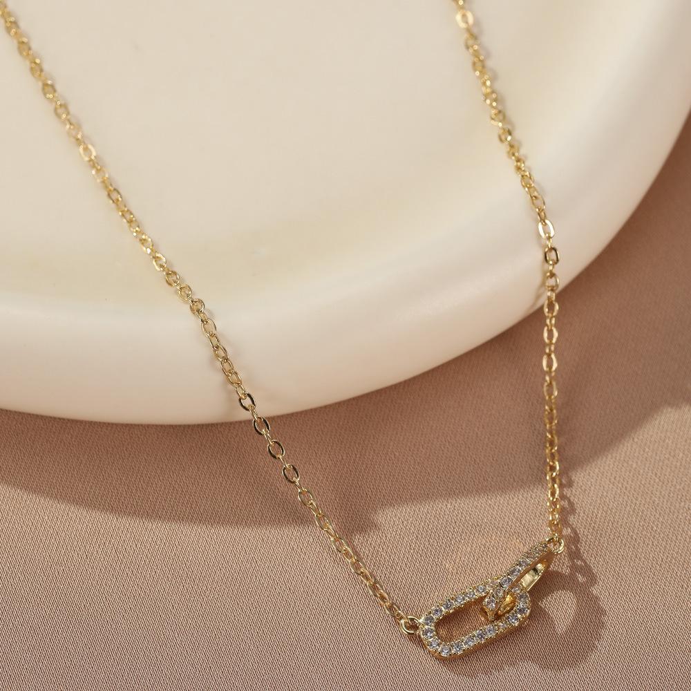Gold Classy 14k Plated Copper U Shape Brooch Necklace For Everyday Fashion