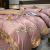 Lux șic broderie cu pene aurii bumbac egiptean alb galben deschis mozaic cearșaf de pat fețe de pernă set de lenjerie de pat