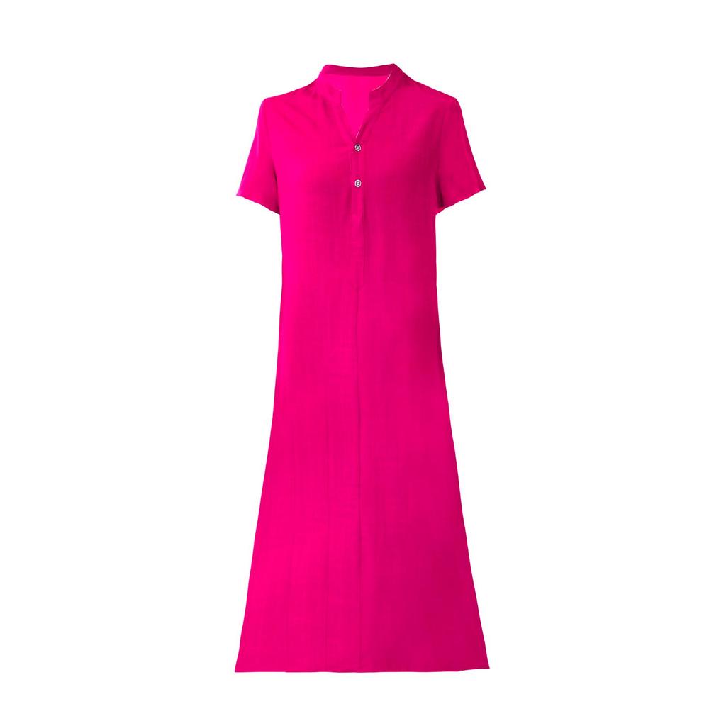 Women's Summer Over-the-Knee Loose Solid Color Dress in Cotton and Rayon