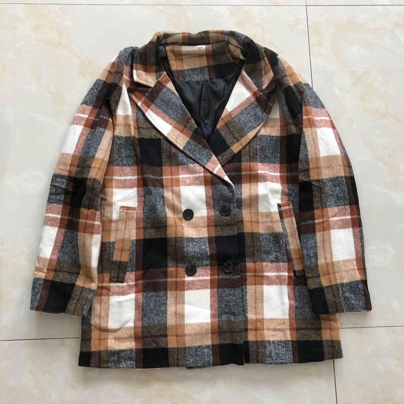 

Клетчатый костюм Верхняя одежда Весна и Осень Новое поступление Внешняя торговля Женская одежда Костюмный воротник Двубортный Длинный рукав Кардиган Топ 24171 Cafe B- 18-6-1 L