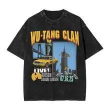 חולצת טי-שירט סיבוב הופעות עולמי של Wu Tang Clan וינטג' שטופה גרפי היפ הופ יוניסקס אוברסייז צווארון עגול כותנה שרוול קצר חולצות עליונות מכירה לוהטת