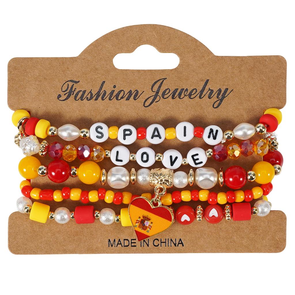 Country Flag Beaded Bracelet Set Multilayer Elastic Jewelry for Fans