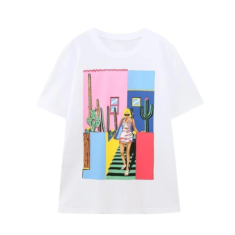 Pure Cotton Graffiti T Shirt With Short Sleeves For Summer Casual Wear