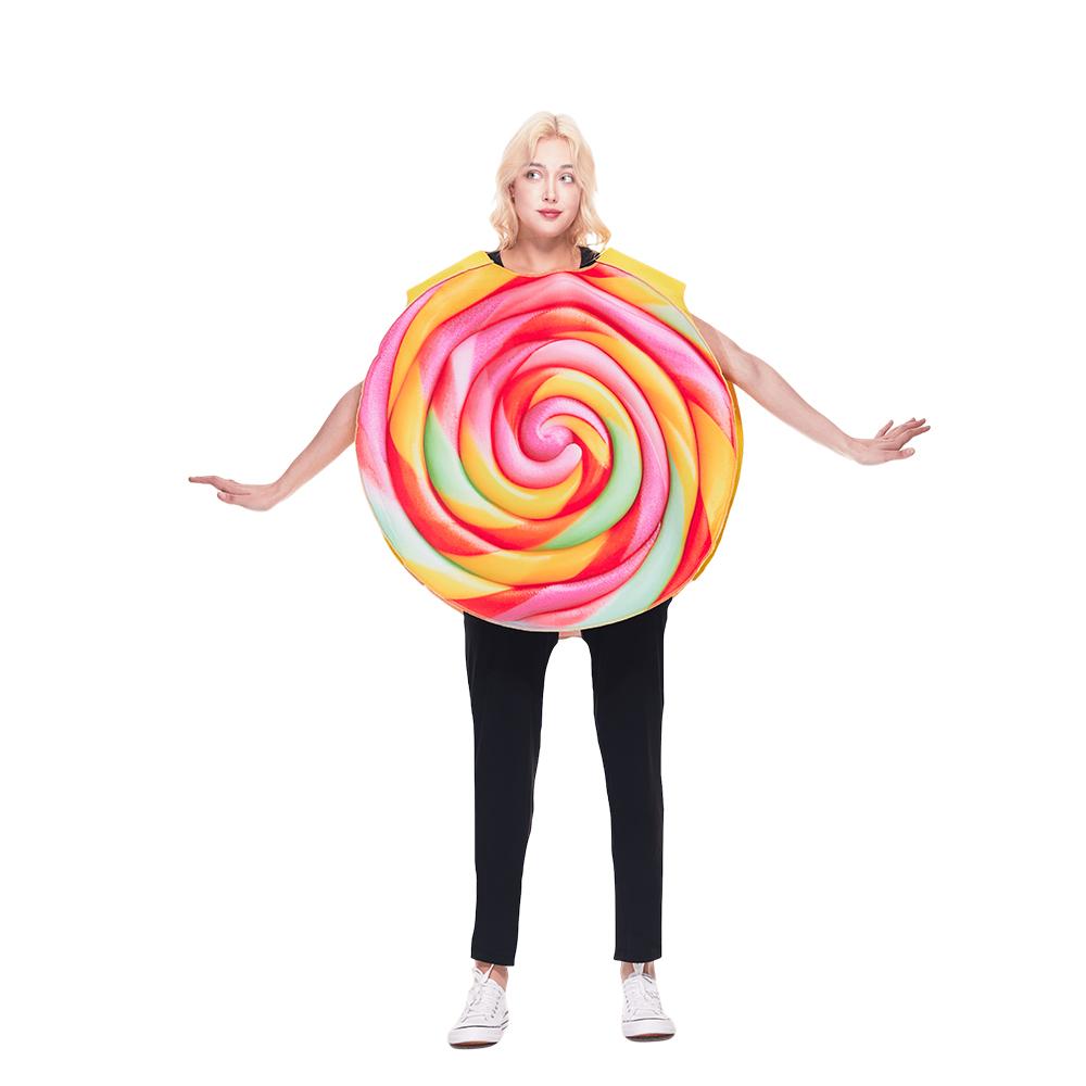 Fantasia de Pirulito Adulto Halloween Roupa de Doce Arco-Íris para Homens e Mulheres