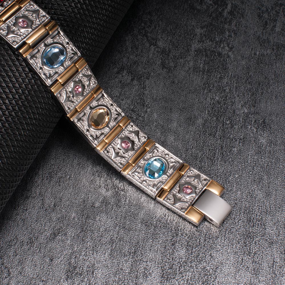 Vinterly Wrist Band Magnetic Bracelet Men Stainless Steel Gold-color Chain Bracelets Bangles Crystal Energy Germanium Bracelets