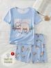 Girls Soft Tight Fit Pajama Set Cute Sloth Letter Print Crew Neck Short Sleeve Top  Lightweight Breathable Summer Loungewear Sleepwear for Teen 8-12Y