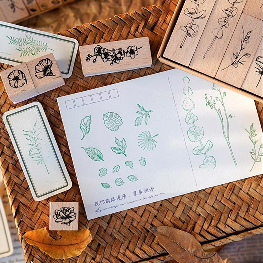 Flower Leaf Stamp Seal Set Universal Wooden Stamps Seal 22Pcs/Set Multi-purpose DIY Scrapbooking Diary Decoration Gift Supplies