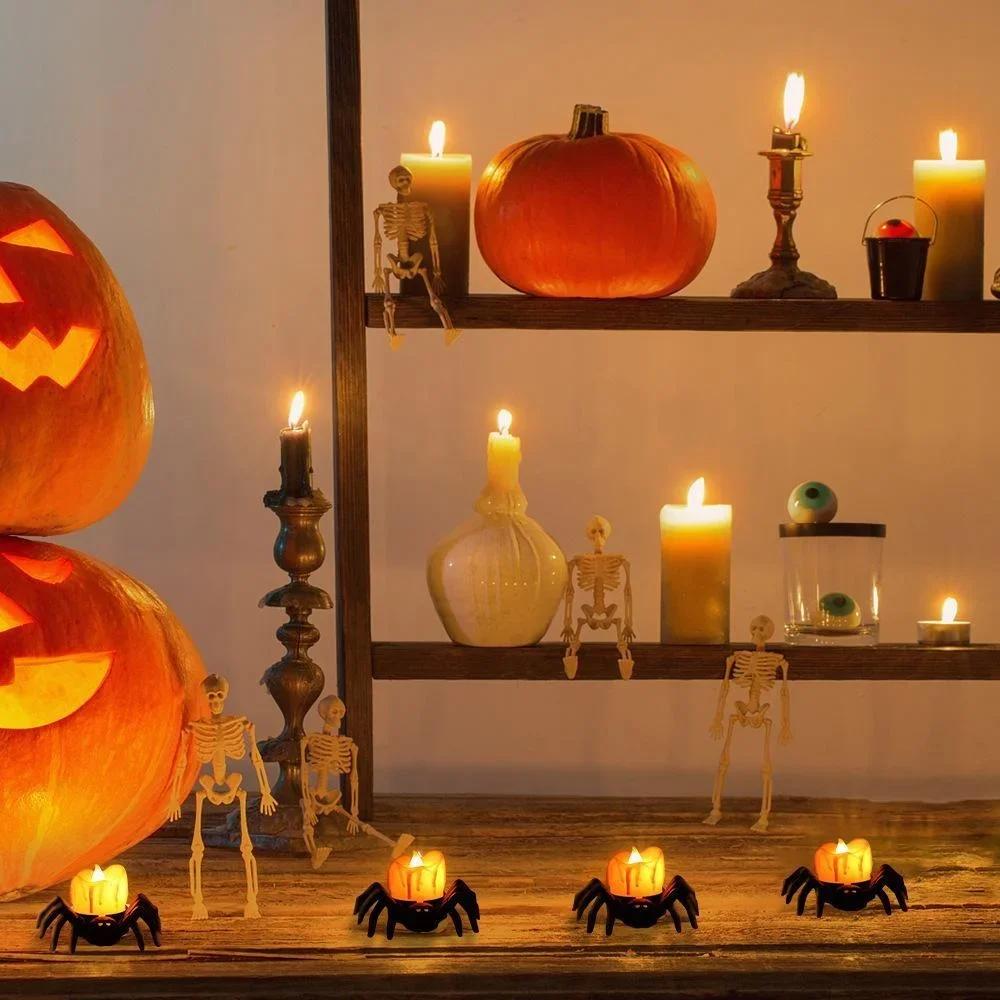 1 Pack Halloween LED Candle Light Spider Pumpkin Lantern for Party Home Decoration Ornaments Haunted House Horror Props