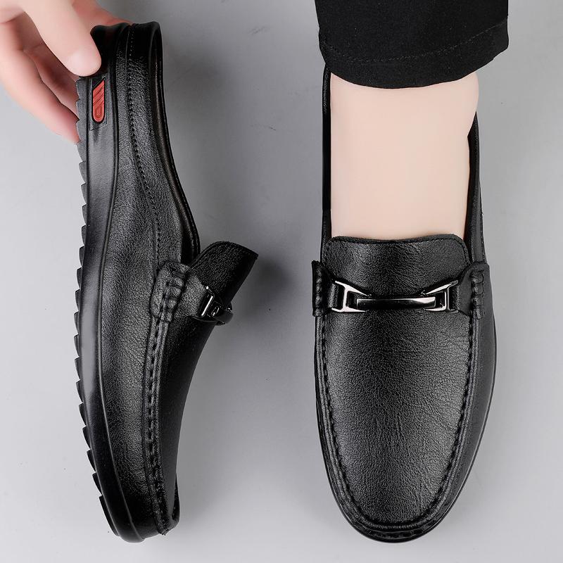 Fashion Luxury Men Genuine Leather Shoes Casual Business Men Slip-on Shoe All-Match Half Slippers Loafers Summer Handmade Flats Slippers