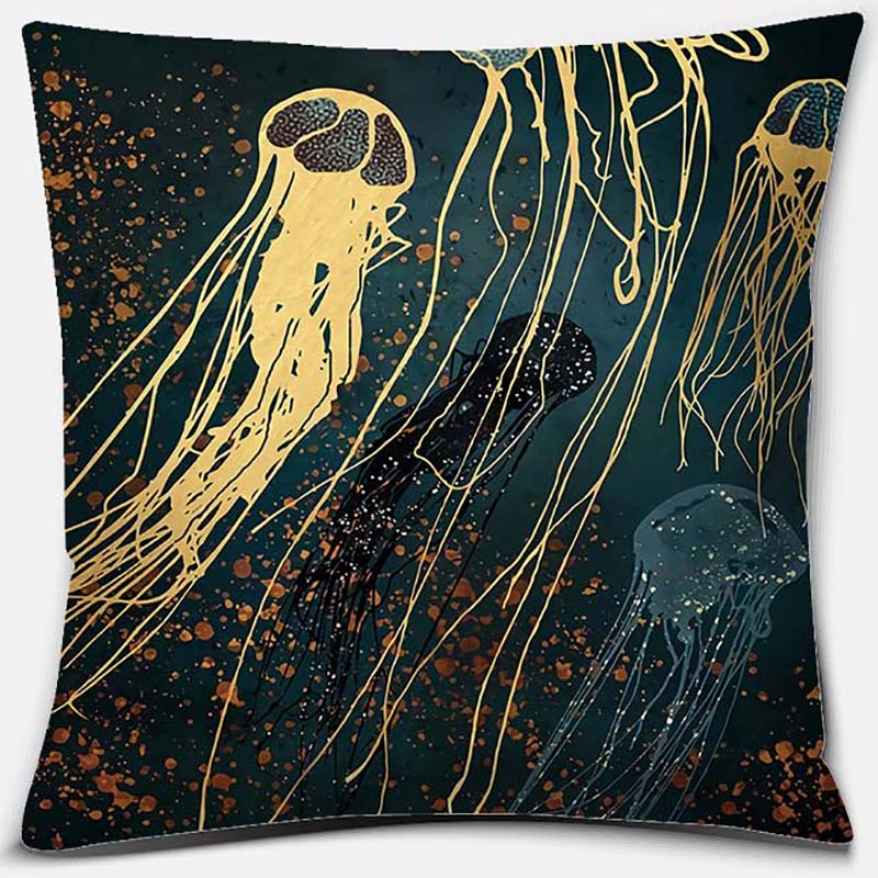 Metal Marine Animal Printing Series Pattern Pillowcase Square Home Office Decoration
