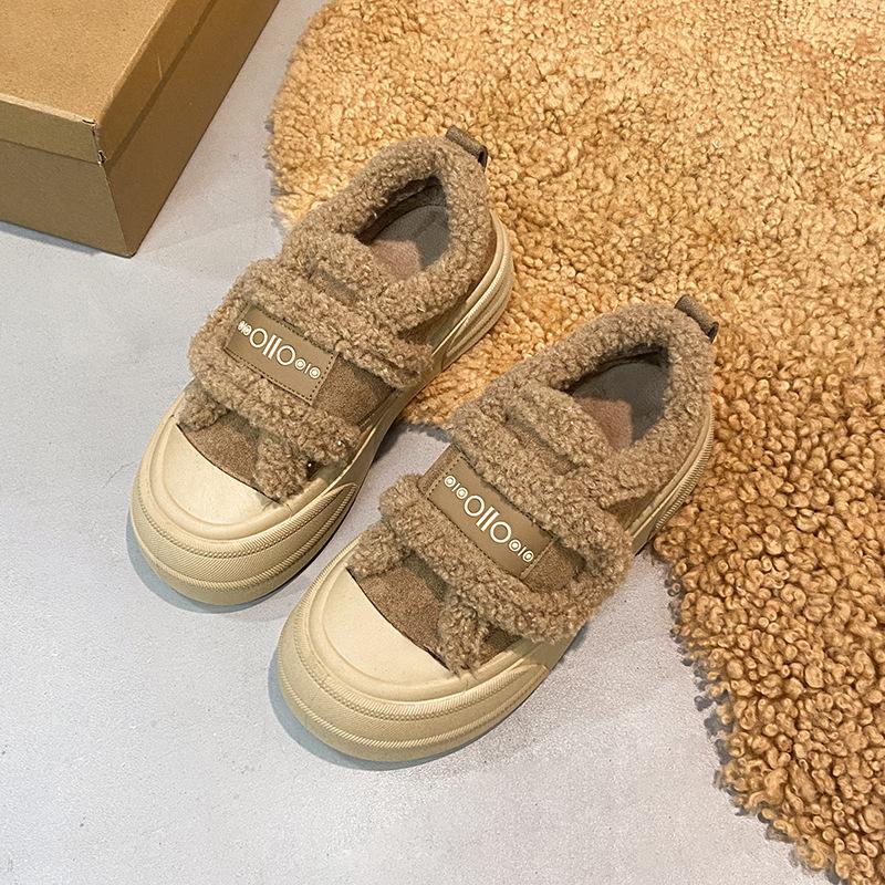 Thick-soled Velcro cotton shoes women's snow boots winter 2025 new plush thickened fluffy shoes warm board shoes