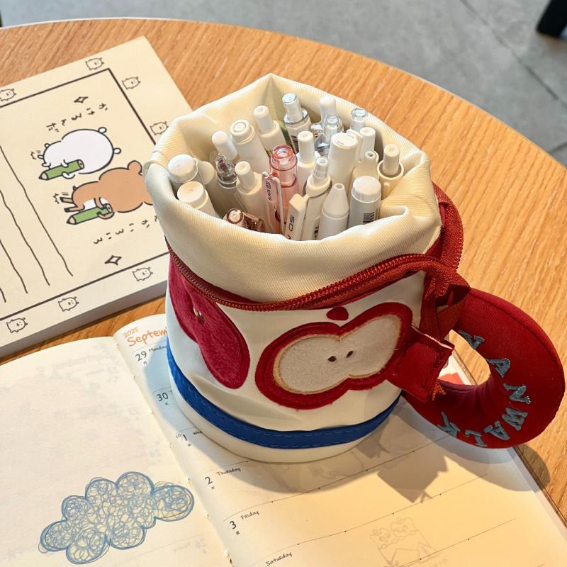 Cute Vertical Bucket Tea Cup Pencil Case Student Large Capacity Stationery Storage Bag Handheld Portable Pen Pouch Storage Box
