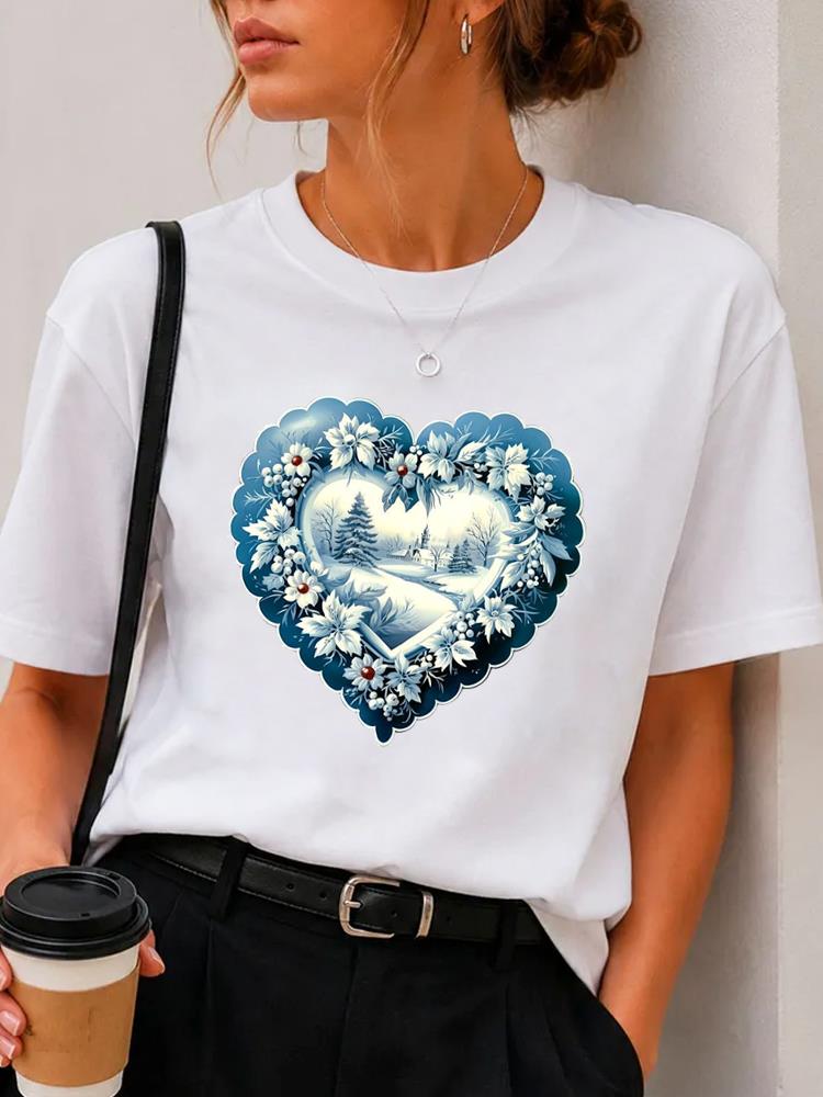 (Asian Size) Plaid Trend Cute Merry Christmas Fashion Short Sleeve T-shirts Women's Top O-neck T Shirt Print Casual New Year Clothing Graphic Tee