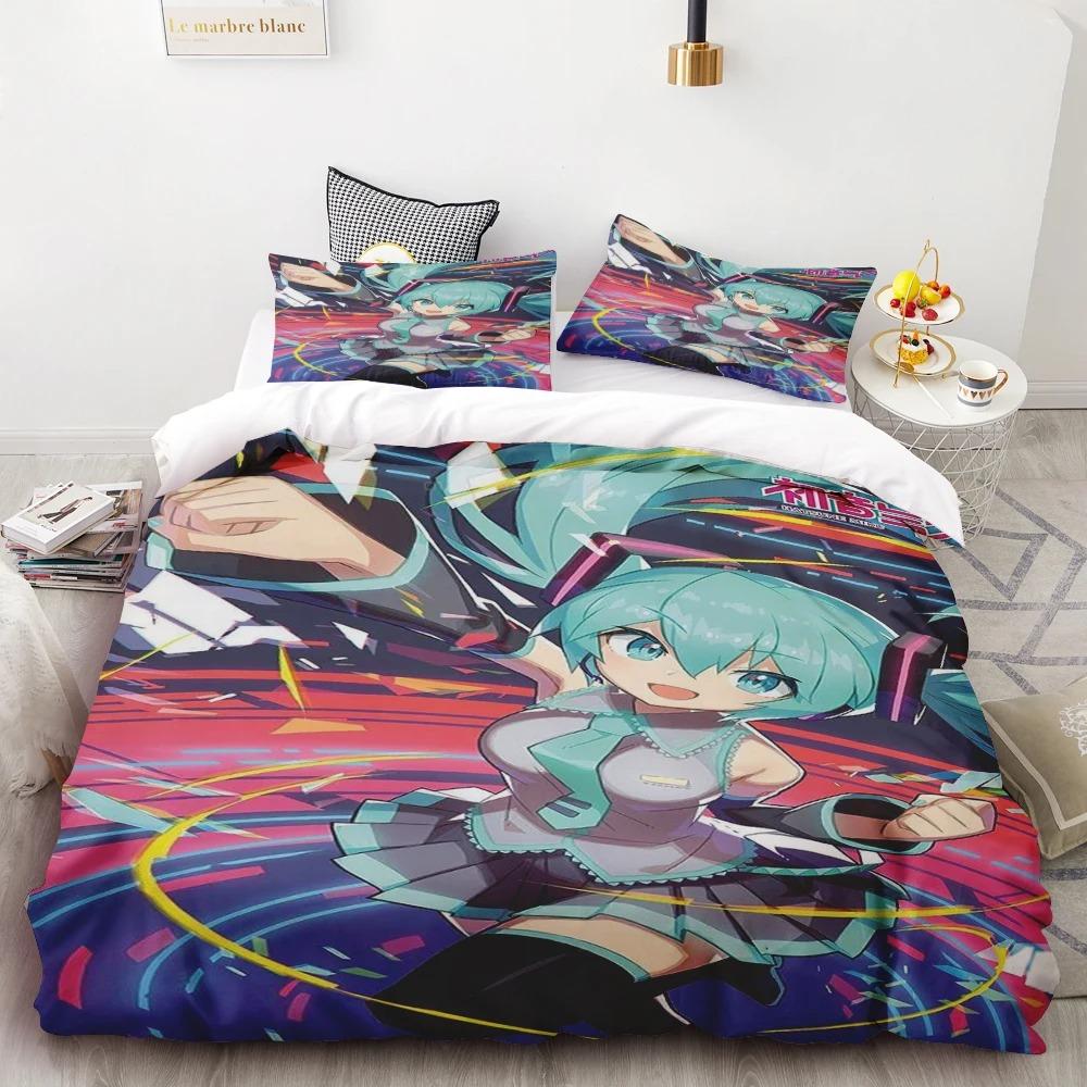 Anime Beautiful Girl Hatsune Miku Balinese Duvet Cover Set Bedding with 1-2 Pillowcases Room Teens Bedroom Decor Fans Gift