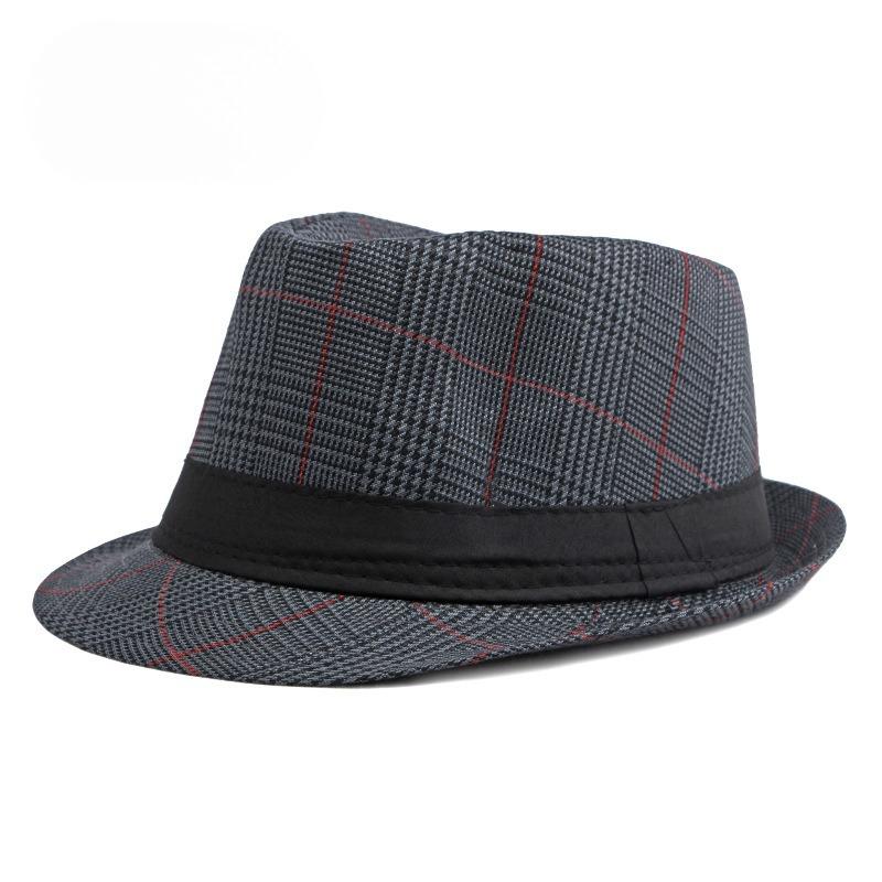 British Style Plaid Fedora Hat for Men Spring Summer Retro Jazz Hat Vintage Gentleman Trilby Cap Sun Protection Casual Beach Hat