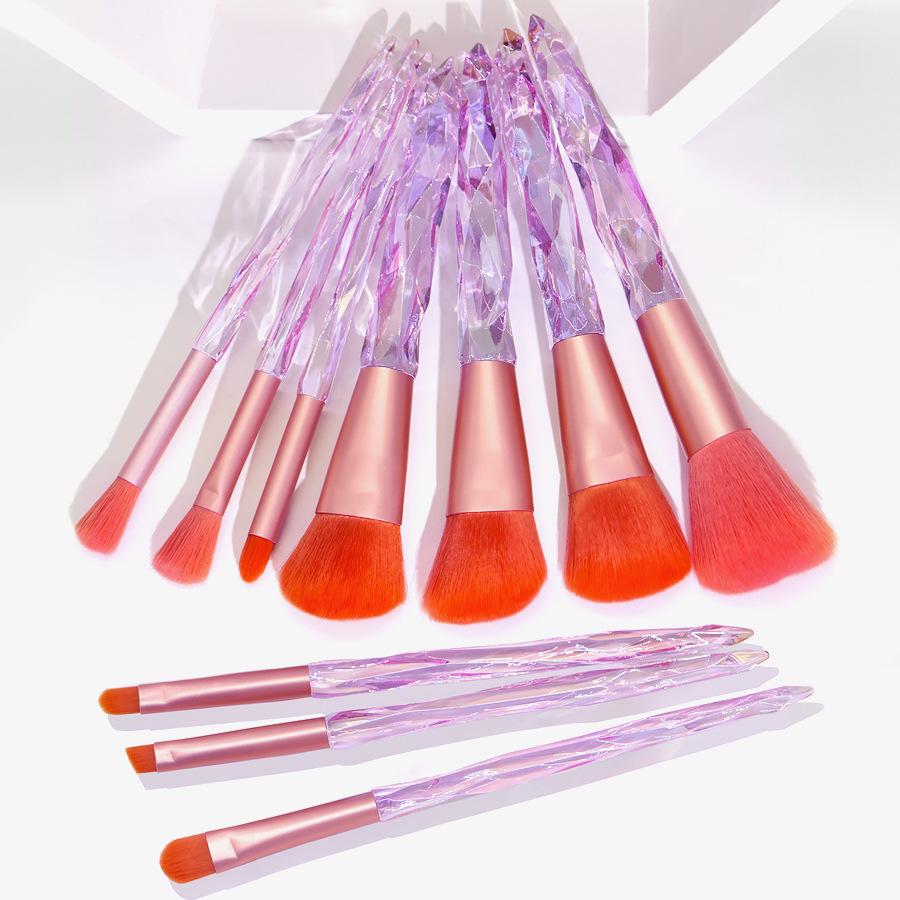 10-Piece Diamond Crystal Makeup Brush Set with Acrylic Handles