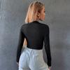 European and American Women's Clothing Spring and Summer Slim-fit Short Knitted Long-sleeved T-shirt Stand-up Collar Y2K Spice Girl Top