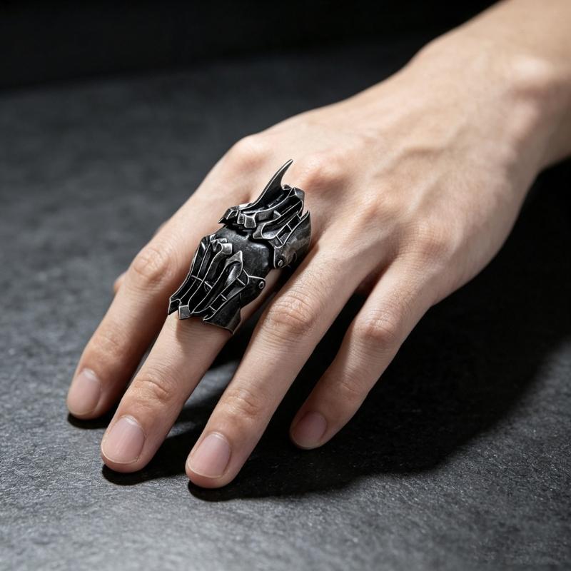 Articulated Joint Ring Silver Tone Open Alloy Statement Jewelry for Alternative Style Wear, Party Looks, and Daily Fashion Detail Use