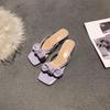 Fashion Shoes Square heel Rubber Flip Flops Woman's Slippers Low Slides Butterfly-Knot Block Hawaiian 2025 Summer Hoof Heels Rome PU Sca
