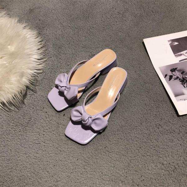 Fashion Shoes Square heel Rubber Flip Flops Woman's Slippers Low Slides Butterfly-Knot Block Hawaiian 2025 Summer Hoof Heels Rome PU Sca