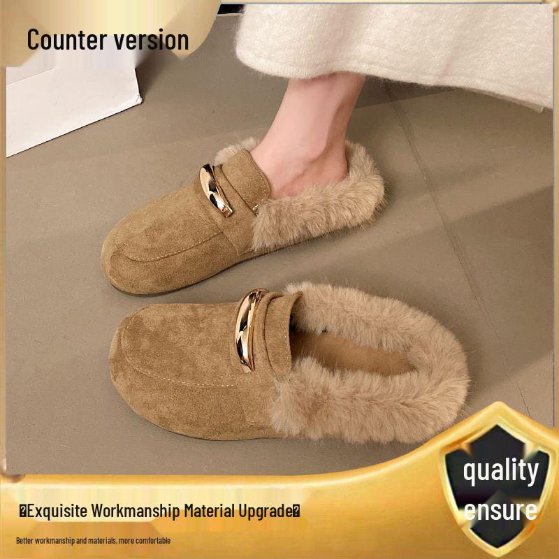 Birkenstock Women's Baotou Furry Slip-On Slippers - Autumn/Winter Style with Thick Sole and Height Increase
