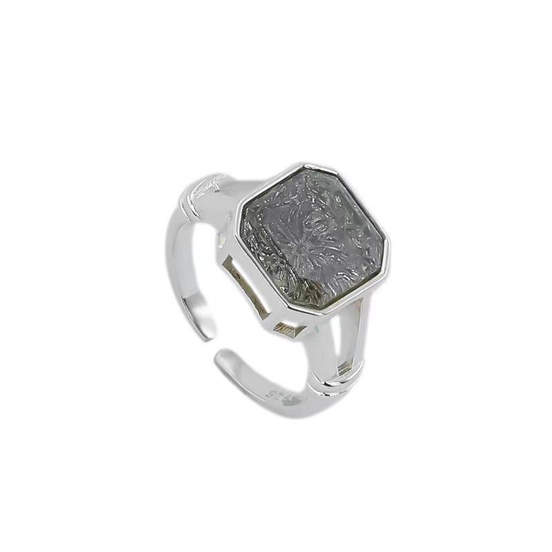 925 Silver Unique Square Stone Ring For Women Jewelry Finger Open Vintage Ring Allergy For Party Birthday Gift
