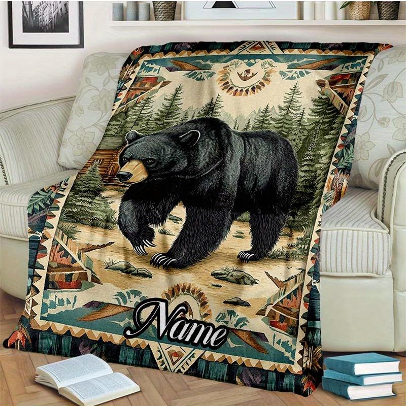 Black Bear In The Jungle Customize Your Name Blanket Warm Comfortable And Soft Blankets Are Suitable For Home Lunch Break Blanket Office Sofa Sofa
