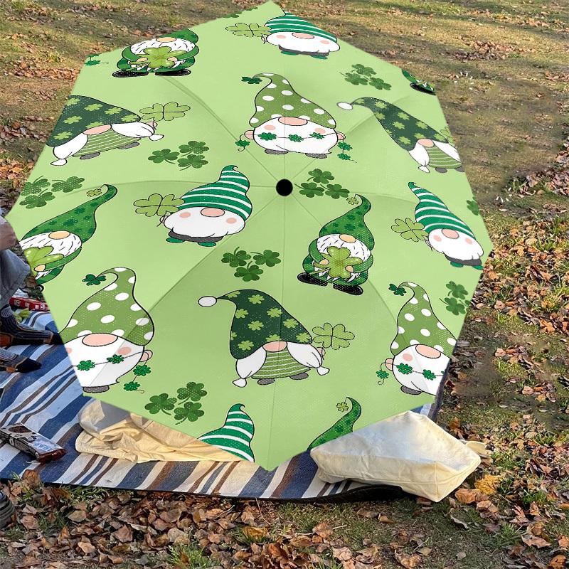 1PC Gnome Shamrock Automatic Open/Close Umbrella Compact Folding Umbrella with 8-Rib Shaft lightweight esign, Highquality Fabric1141A