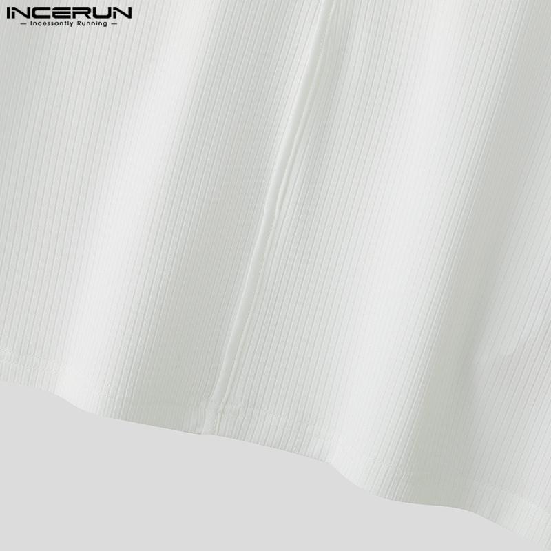 INCERUN T-shirts Tops Décontractés Ajustés à Manches Courtes et Col Revers pour Hommes