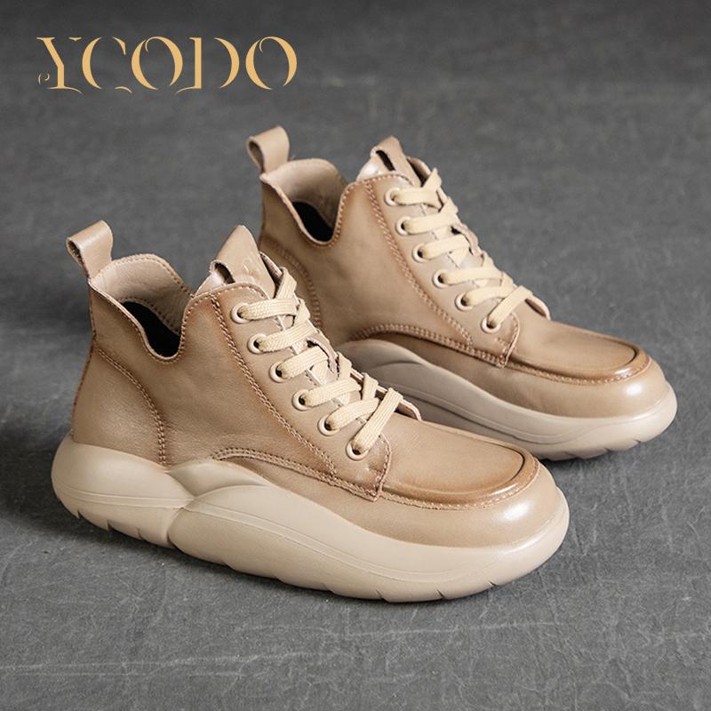 Natürliche Leder Stiefeletten Frauen Mode Casual Flache Mädchen Student Schuhe