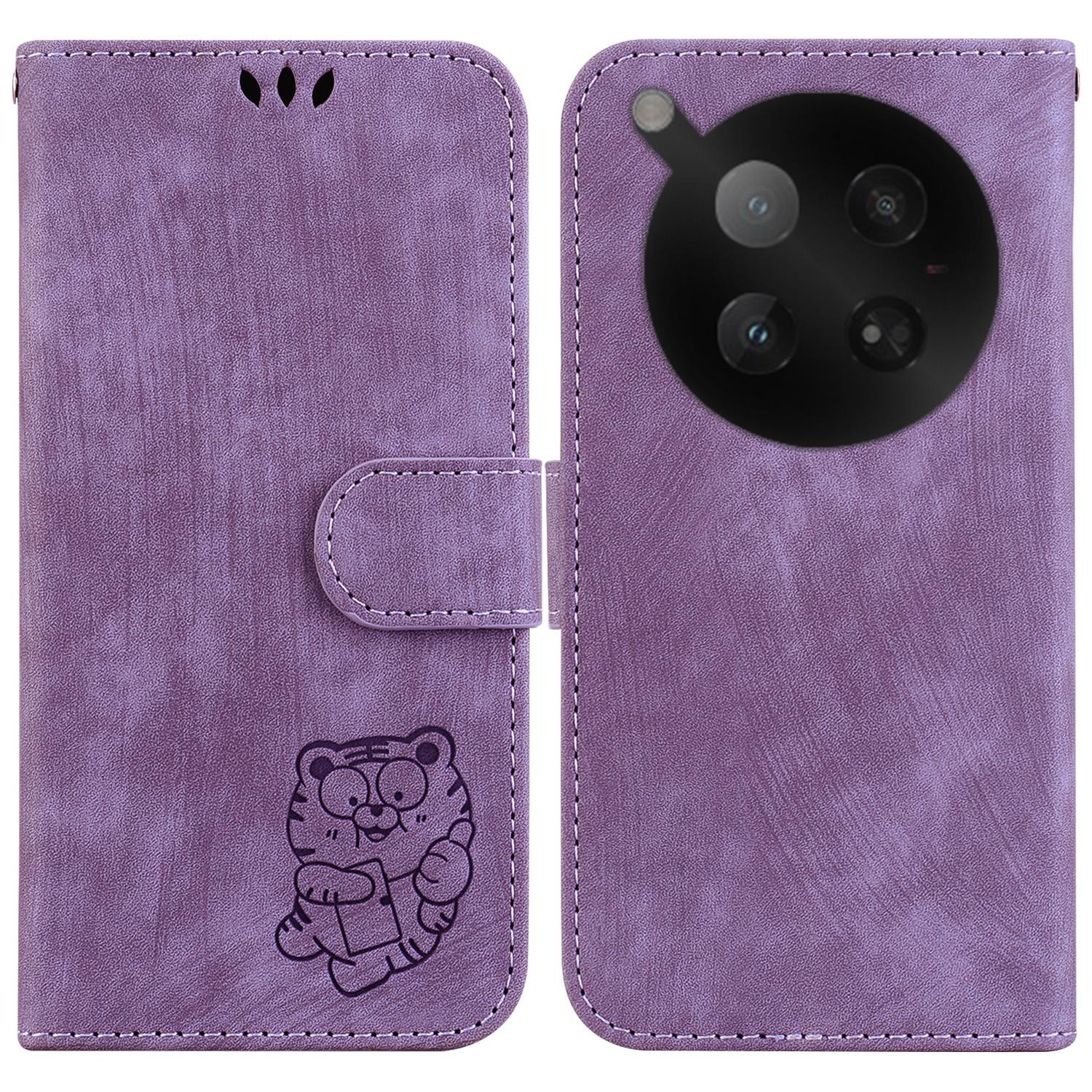 

For Infinix Zero 40 4G Wallet Case Tiger Imprint Leather Shockproof Phone Cover with Wrist Strap Purple