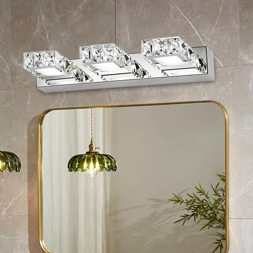 

K9 Crystal LED Bathroom Mirror Light – Modern 3-Head Wall Mounted Vanity Light Fixture - 32.29ft² Coverage,IP65 Waterproof,6000K 6-10W&Cool White(5500-7000K) білий
