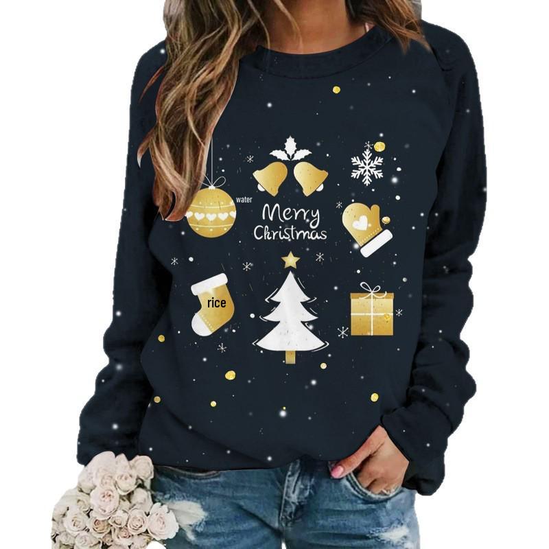 Women's 3D Christmas Print Long Sleeve Round Neck Sweatshirt for 2025 Autumn/Winter