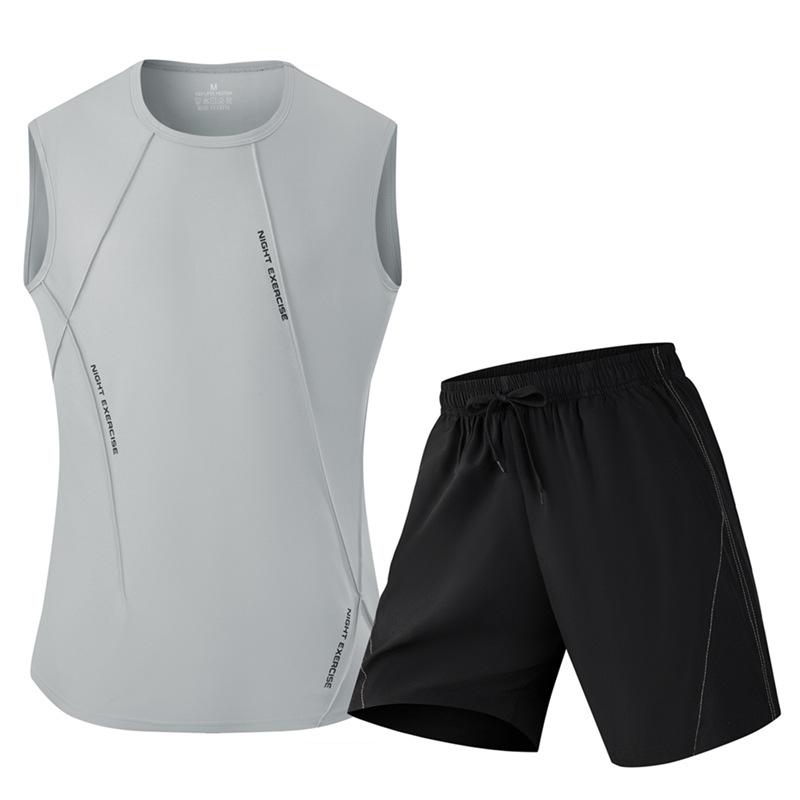 Men's Summer Ice-Cooling Sports Set: Short-Sleeved T-shirt & Sleeveless Vest with Shorts