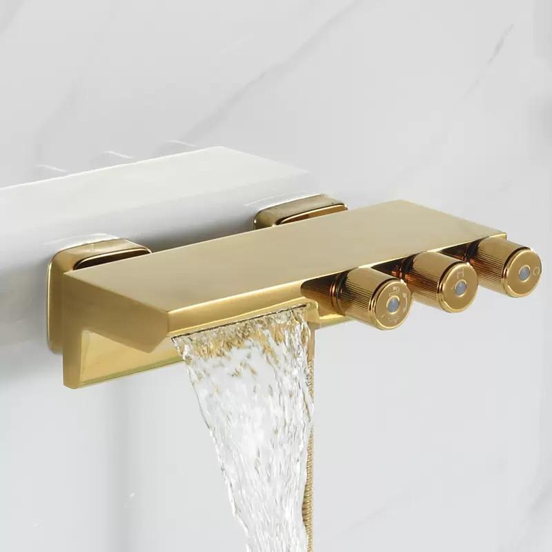 Tuqiu Gold Bathtub Shower Set Wall Mounted Brushed Gold Bath Faucet Bathroom Waterfall Bath & Shower Mixer Tap Brass New