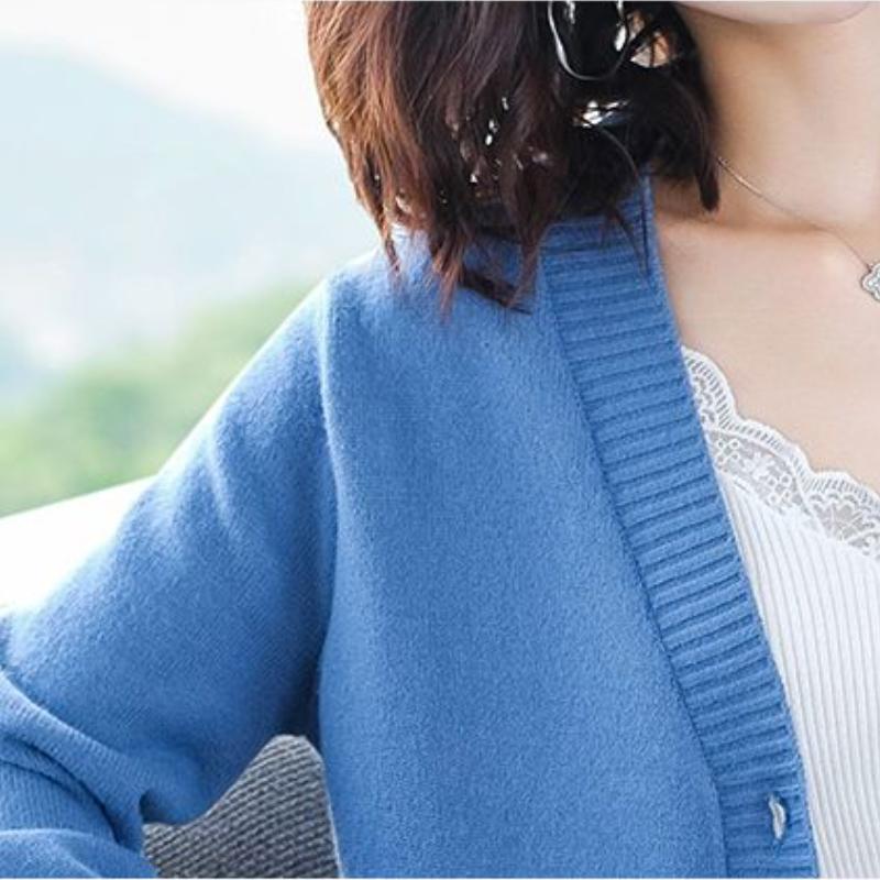 Women's Knitted Sweater Spring and Autumn Models V-neck Colour Blocking Long-sleeved Ethnic Wind Cardigan Jacket Jumper Ladies Tops