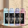 1PC Dark Wolf Head Realistic 750ml Color Plastic Sports Water Bottle Leakproof Flip Straw Lid Suitable for Sports Office Home Use