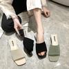 Women's Shoes Slippers Outdoor 2024 Summer Knitted Stretch Open Toe Thick-soled Heels Half-drag Sandals Ladies Footwear