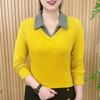 2025 Spring Fashionable Long-sleeved T-shirt Fake Two-piece Lapel Versatile Fashion Casual Top for Women