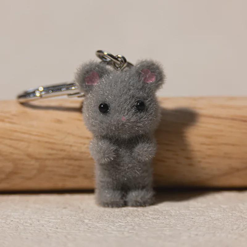 Beflockter Feenmaus-Schlüsselanhänger: Niedliches 3D Tierornament für Taschen