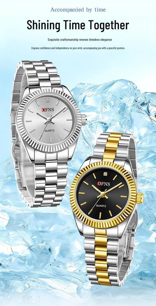 OFNS Classic Women's High-End Casual Luxury Quartz Wristwatch, Roman Numeral, Stud Design, Business-Commuting, Waterproof.