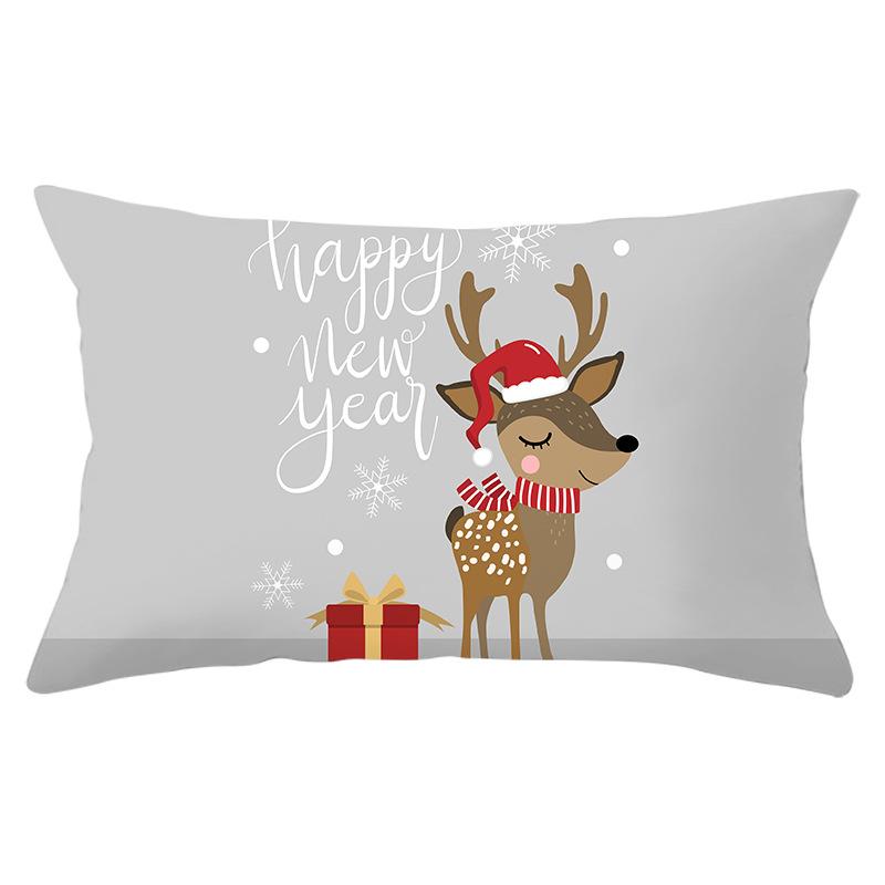 New Christmas Peach Skin Lumbar Pillowcase Cartoon Print Series Sofa Cushion Cover Throw Pillow Cover