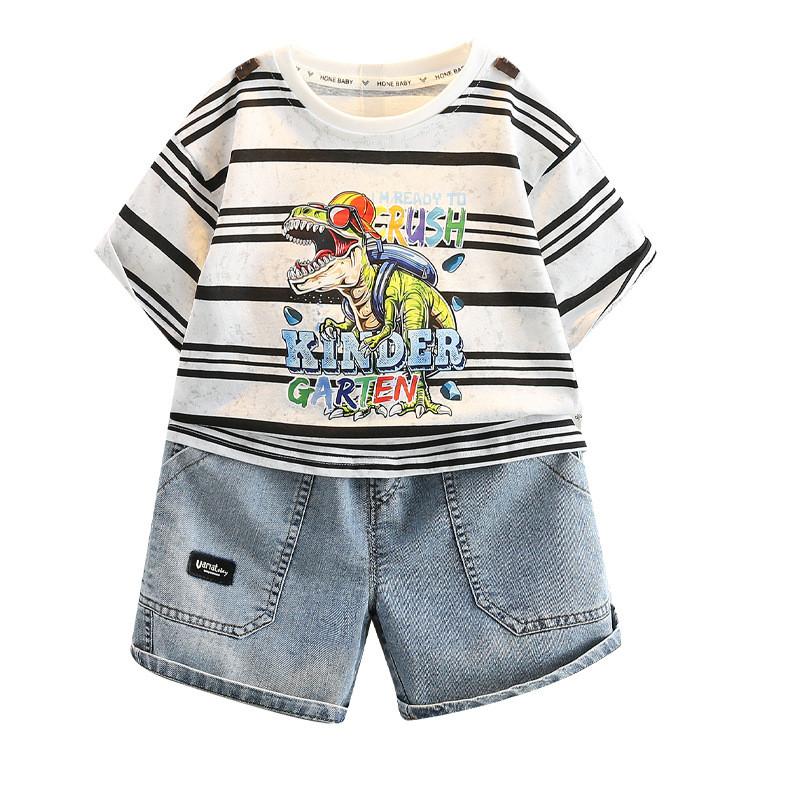 Stylish Korean Summer Outfit For Boys Two Piece Set Short Sleeve Shorts Soft Cotton