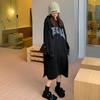 New Autumn and Winter Fat MM Lazy Style Loose and Slim Plus Velvet Thick Hooded Over-knee Long Sweatshirt Dress for Women