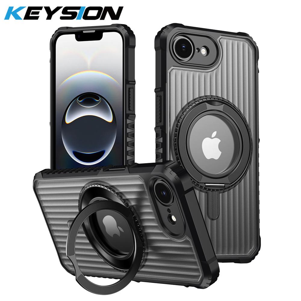 KEYSION 360° Rotating Ring Stand Case for MagSafe for iPhone 16e 2025 Matte Transparent Magnetic Shockproof Phone Back Cover
