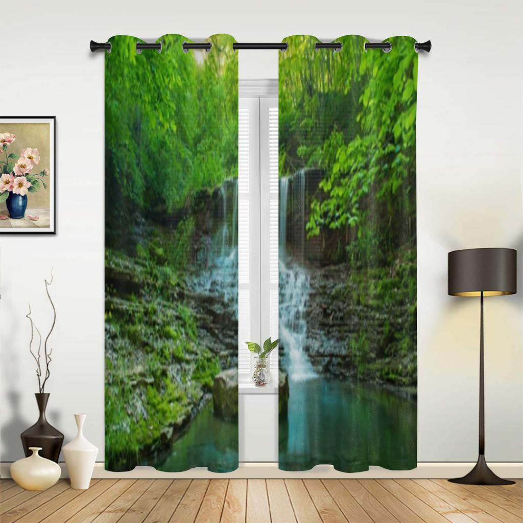 Beautiful Mountain Rainforest Waterfall Window Curtains For Living Room Luxury Bedroom Decor Drapes Kitchen Window Treatments