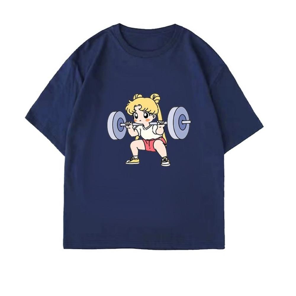 Sailor Moon Iron Fitness Ladies Round Neck T-shirt, Summer Loose Casual Short-sleeved T-shirt