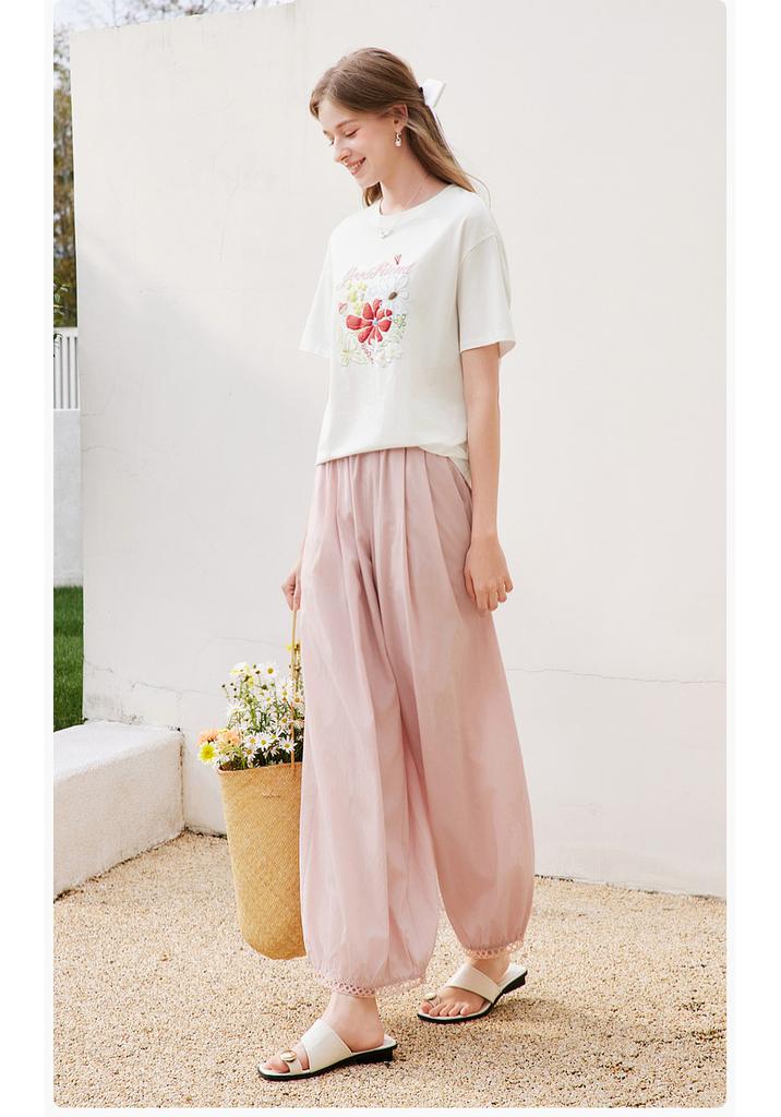 Fragrant Shadow Dopamine Printed White T-shirt for Women, 2026 Summer New Edition, Lyocell Round Neck Loose Casual Short Sleeve Top